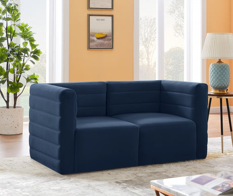 Quincy Blue Velvet Modular Cloud-Like Comfort Loveseat from Meridian - Luna Furniture