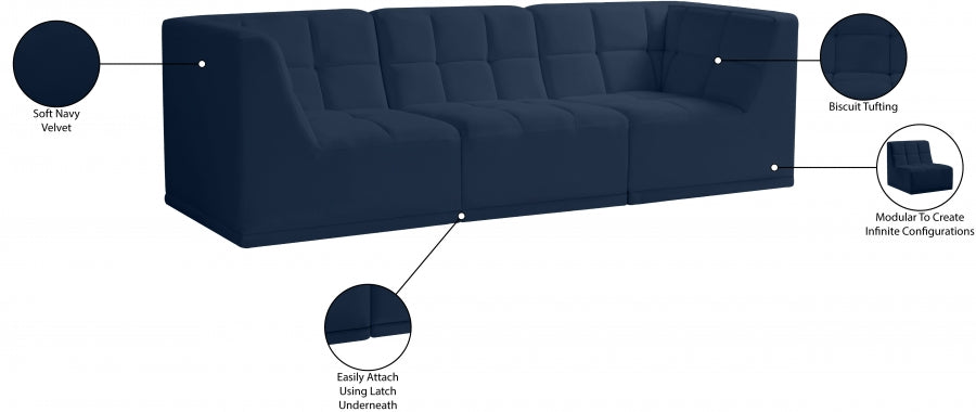 Relax Blue Velvet Modular 98" Sofa from Meridian - Luna Furniture