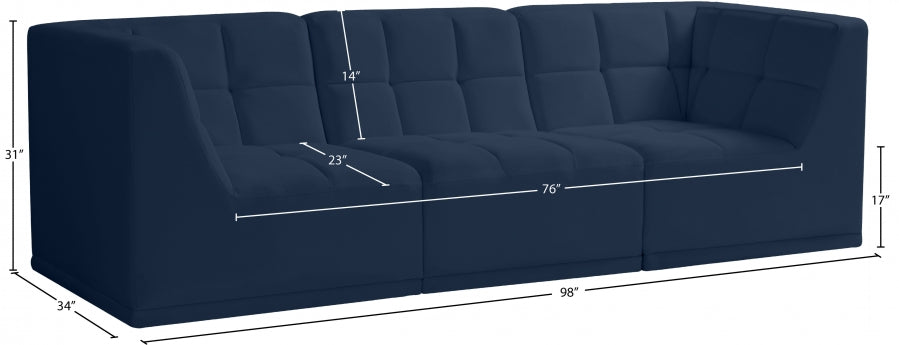 Relax Blue Velvet Modular 98" Sofa from Meridian - Luna Furniture