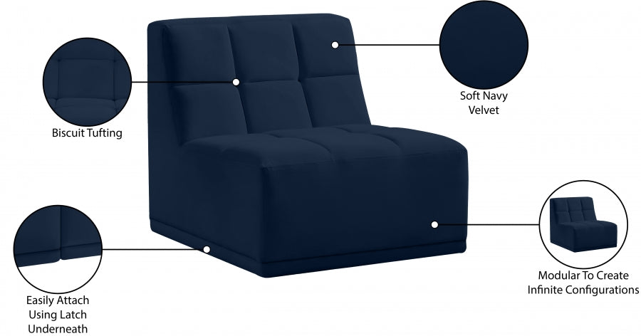 Relax Blue Velvet Modular Armless Chair from Meridian - Luna Furniture