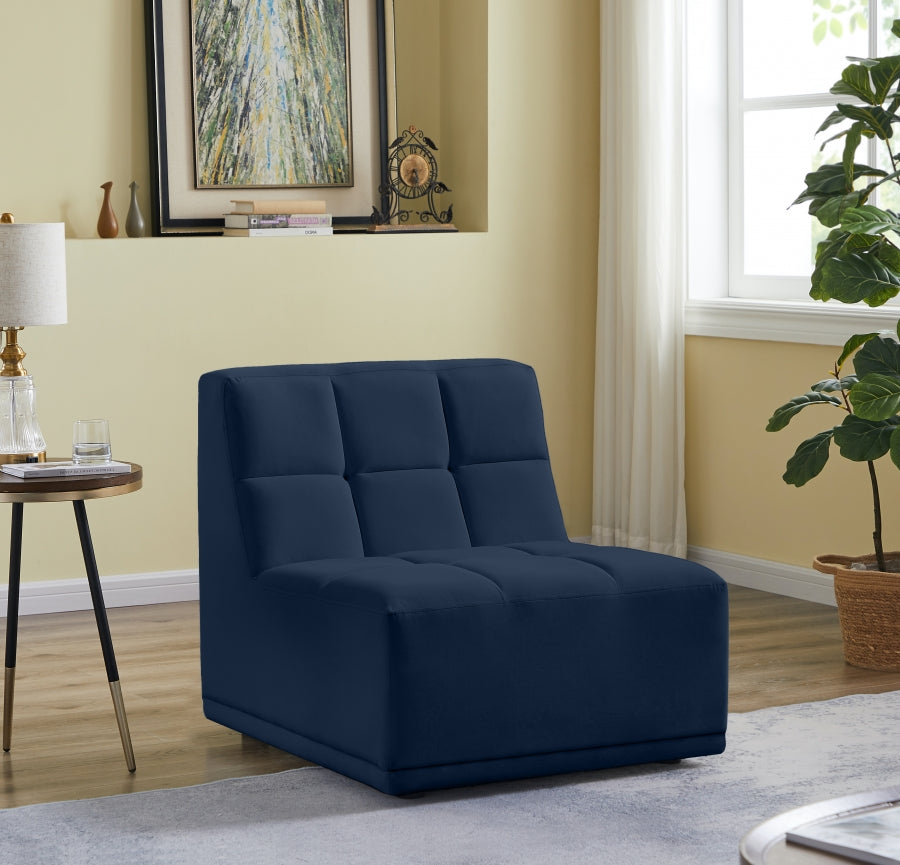 Relax Blue Velvet Modular Armless Chair from Meridian - Luna Furniture