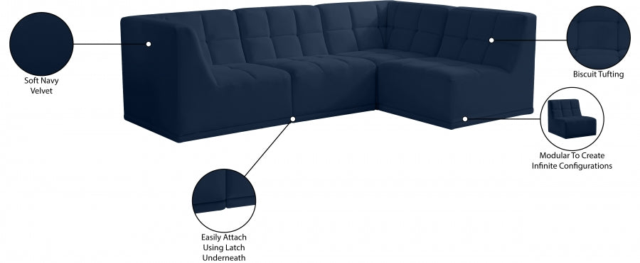 Relax Blue Velvet Modular Sectional from Meridian - Luna Furniture