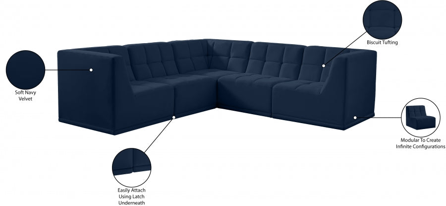 Relax Blue Velvet Modular Sectional from Meridian - Luna Furniture