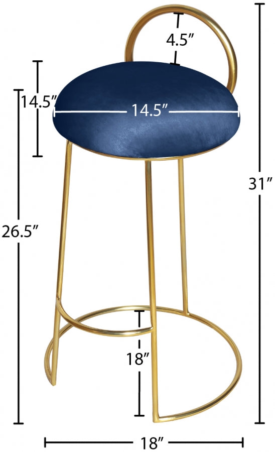 Ring Blue Velvet Counter Stool from Meridian - Luna Furniture