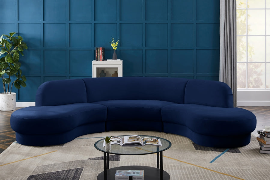 Rosa Blue Velvet 3-Piece Sectional from Meridian - Luna Furniture