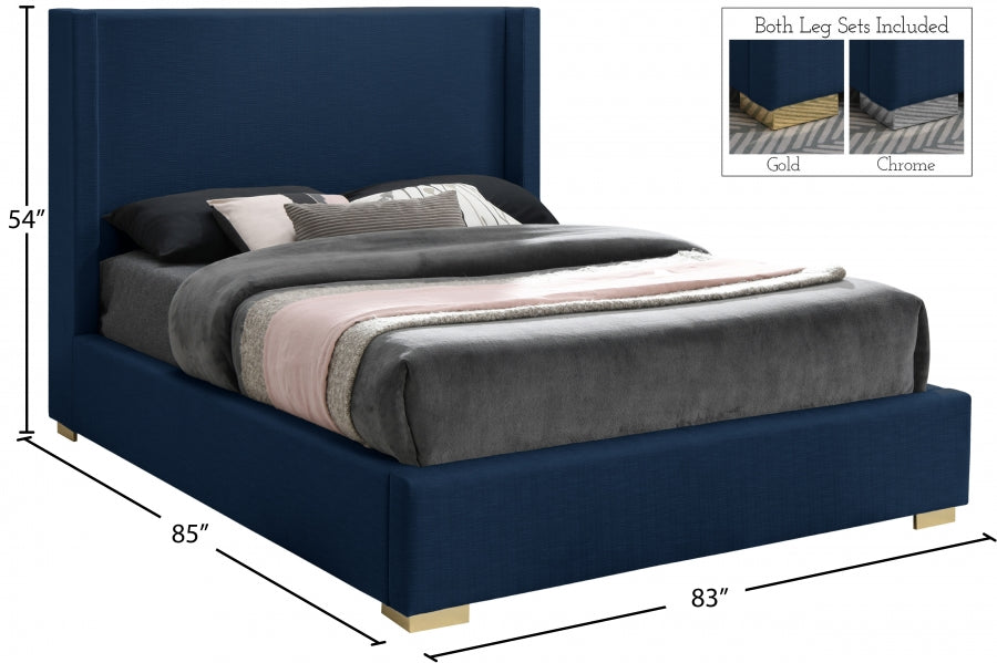 Royce Blue Linen Textured King Bed from Meridian - Luna Furniture