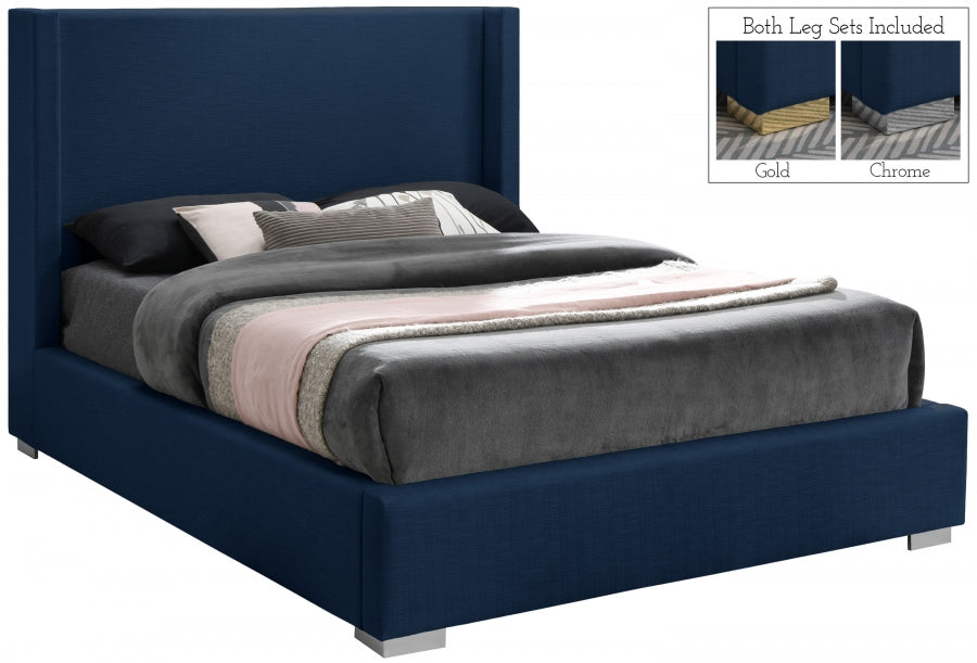 Royce Blue Linen Textured King Bed from Meridian - Luna Furniture