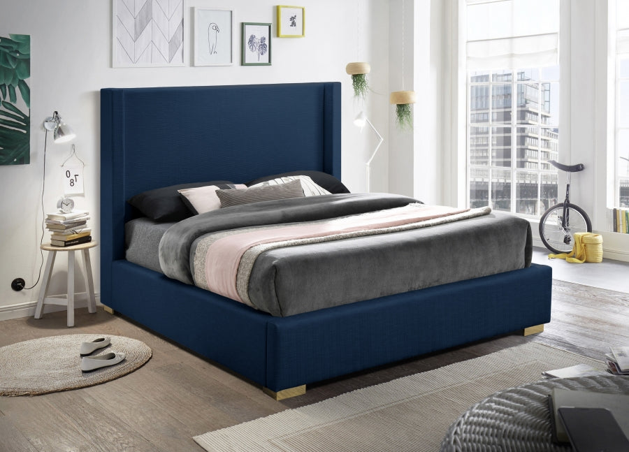 Royce Blue Linen Textured King Bed from Meridian - Luna Furniture