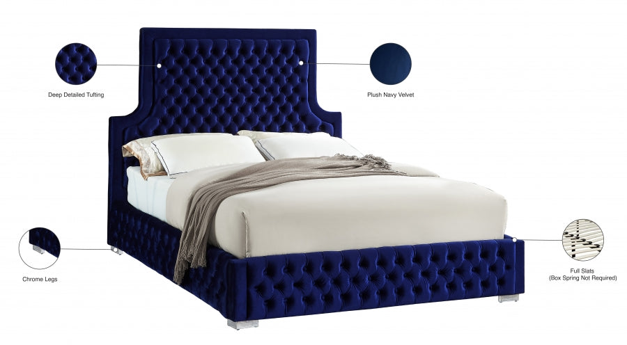 Sedona Blue Velvet Queen Bed from Meridian - Luna Furniture