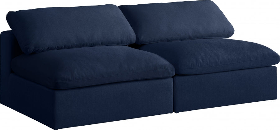 Serene Blue Linen Textured Deluxe Modular Down Filled Cloud-Like Comfort Overstuffed 78" Armless Loveseat from Meridian - Luna Furniture