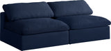 Serene Blue Linen Textured Deluxe Modular Down Filled Cloud-Like Comfort Overstuffed 78" Armless Loveseat from Meridian - Luna Furniture