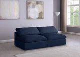 Serene Blue Linen Textured Deluxe Modular Down Filled Cloud-Like Comfort Overstuffed 78" Armless Loveseat from Meridian - Luna Furniture