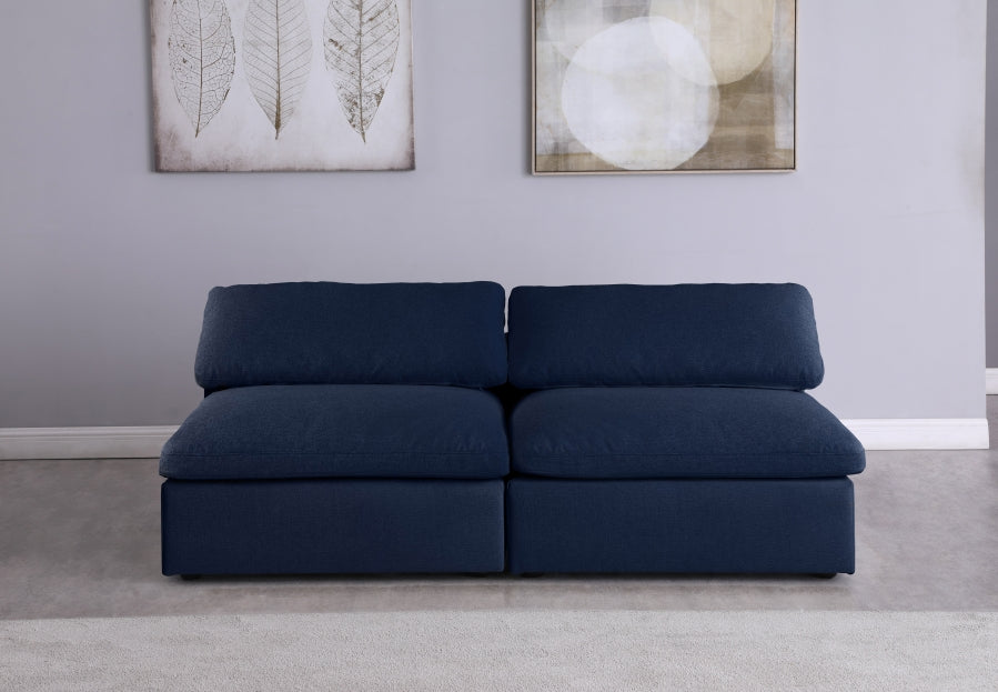 Serene Blue Linen Textured Deluxe Modular Down Filled Cloud-Like Comfort Overstuffed 78" Armless Loveseat from Meridian - Luna Furniture