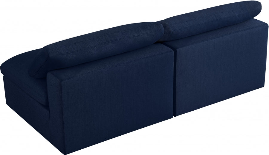 Serene Blue Linen Textured Deluxe Modular Down Filled Cloud-Like Comfort Overstuffed 78" Armless Loveseat from Meridian - Luna Furniture