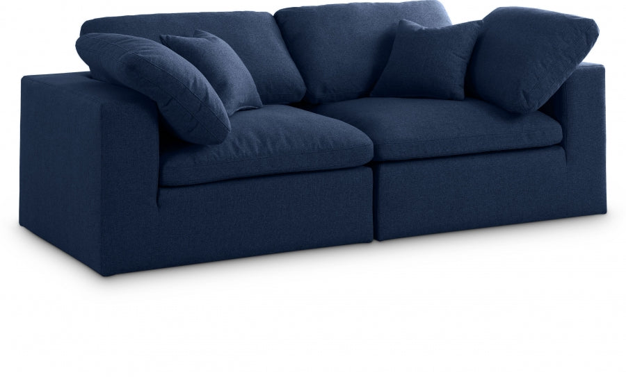 Serene Blue Linen Textured Deluxe Modular Down Filled Cloud-Like Comfort Overstuffed 80 Loveseat from Meridian - Luna Furniture