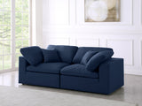 Serene Blue Linen Textured Deluxe Modular Down Filled Cloud-Like Comfort Overstuffed 80 Loveseat from Meridian - Luna Furniture