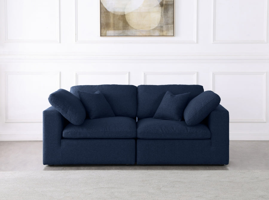 Serene Blue Linen Textured Deluxe Modular Down Filled Cloud-Like Comfort Overstuffed 80 Loveseat from Meridian - Luna Furniture