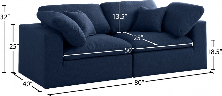 Serene Blue Linen Textured Deluxe Modular Down Filled Cloud-Like Comfort Overstuffed 80 Loveseat from Meridian - Luna Furniture