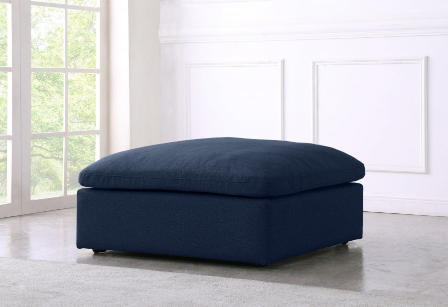 Serene Blue Linen Textured Deluxe Modular Down Filled Cloud-Like Comfort Overstuffed Ottoman from Meridian - Luna Furniture