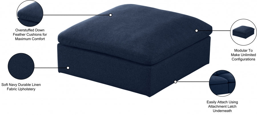 Serene Blue Linen Textured Deluxe Modular Down Filled Cloud-Like Comfort Overstuffed Ottoman from Meridian - Luna Furniture