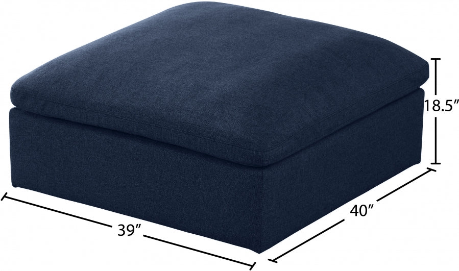 Serene Blue Linen Textured Deluxe Modular Down Filled Cloud-Like Comfort Overstuffed Ottoman from Meridian - Luna Furniture