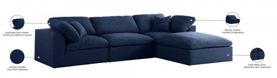 Serene Blue Linen Textured Deluxe Modular Down Filled Cloud-Like Comfort Overstuffed Reversible Sectional from Meridian - Luna Furniture