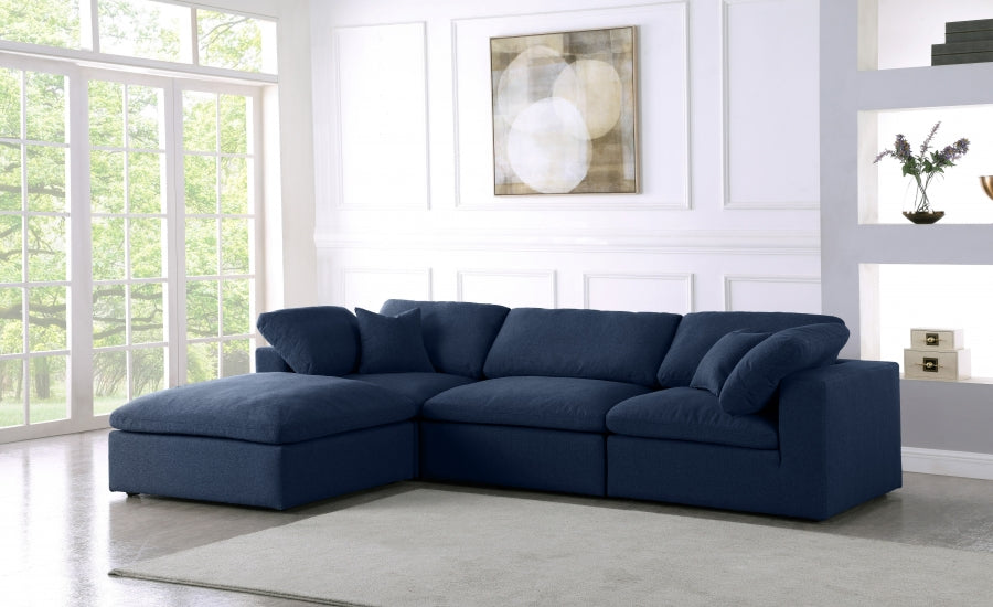 Serene Blue Linen Textured Deluxe Modular Down Filled Cloud-Like Comfort Overstuffed Reversible Sectional from Meridian - Luna Furniture