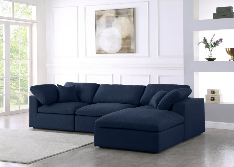 Serene Blue Linen Textured Deluxe Modular Down Filled Cloud-Like Comfort Overstuffed Reversible Sectional from Meridian - Luna Furniture