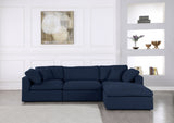 Serene Blue Linen Textured Deluxe Modular Down Filled Cloud-Like Comfort Overstuffed Reversible Sectional from Meridian - Luna Furniture