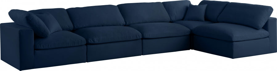 Serene Blue Linen Textured Deluxe Modular Down Filled Cloud-Like Comfort Overstuffed Sectional from Meridian - Luna Furniture