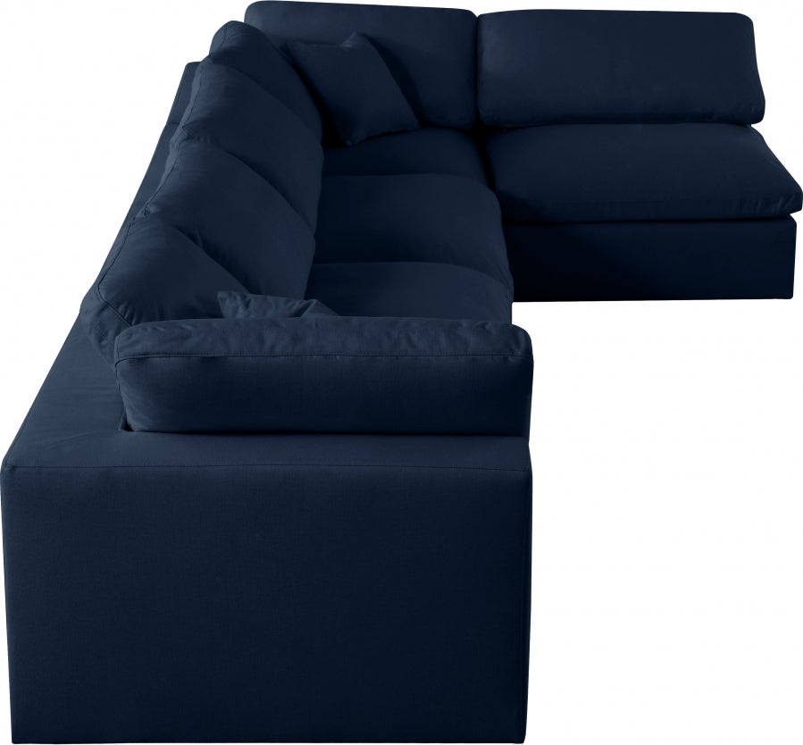 Serene Blue Linen Textured Deluxe Modular Down Filled Cloud-Like Comfort Overstuffed Sectional from Meridian - Luna Furniture