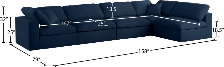 Serene Blue Linen Textured Deluxe Modular Down Filled Cloud-Like Comfort Overstuffed Sectional from Meridian - Luna Furniture