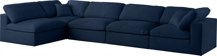 Serene Blue Linen Textured Deluxe Modular Down Filled Cloud-Like Comfort Overstuffed Sectional from Meridian - Luna Furniture