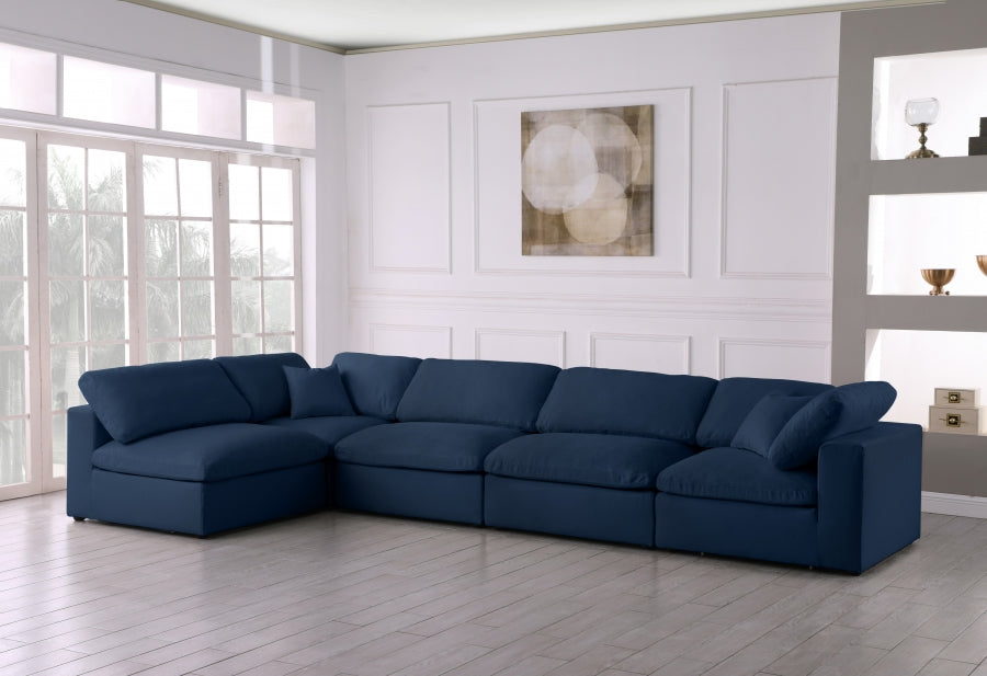 Serene Blue Linen Textured Deluxe Modular Down Filled Cloud-Like Comfort Overstuffed Sectional from Meridian - Luna Furniture