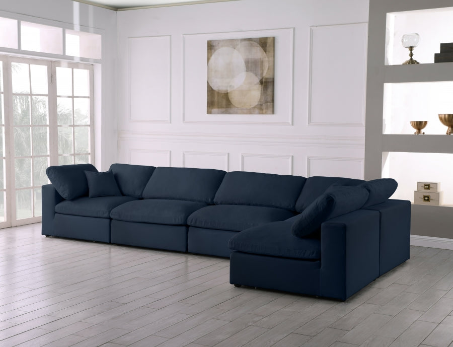 Serene Blue Linen Textured Deluxe Modular Down Filled Cloud-Like Comfort Overstuffed Sectional from Meridian - Luna Furniture