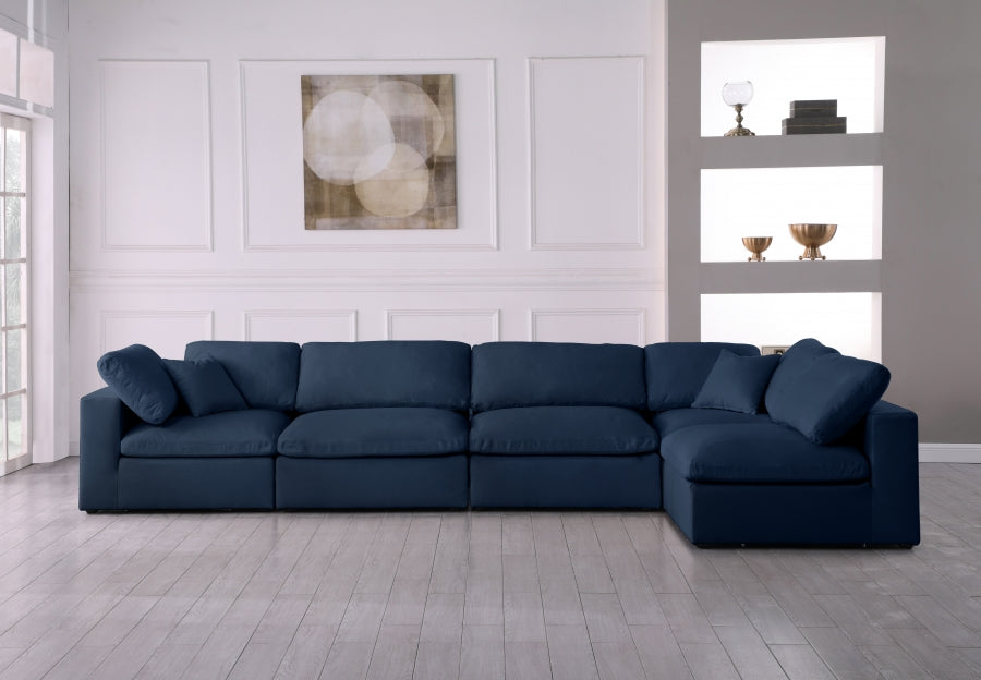 Serene Blue Linen Textured Deluxe Modular Down Filled Cloud-Like Comfort Overstuffed Sectional from Meridian - Luna Furniture