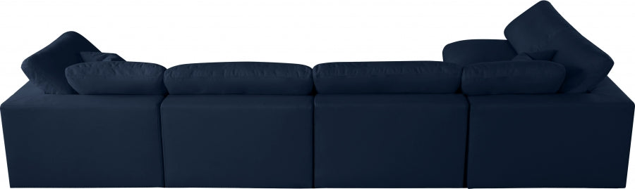 Serene Blue Linen Textured Deluxe Modular Down Filled Cloud-Like Comfort Overstuffed Sectional from Meridian - Luna Furniture