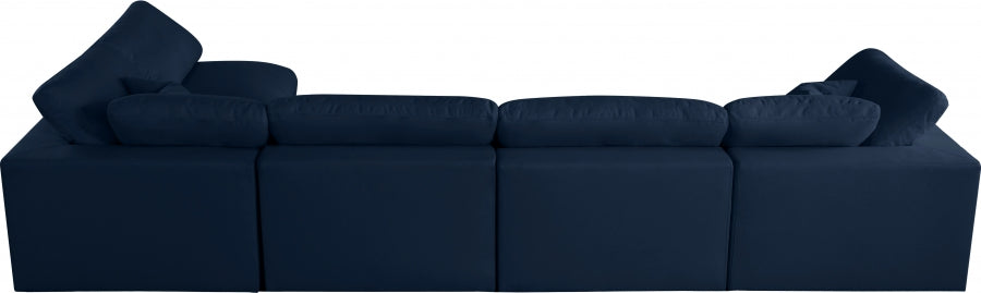 Serene Blue Linen Textured Deluxe Modular Down Filled Cloud-Like Comfort Overstuffed Sectional from Meridian - Luna Furniture