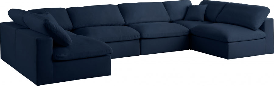 Serene Blue Linen Textured Deluxe Modular Down Filled Cloud-Like Comfort Overstuffed Sectional from Meridian - Luna Furniture