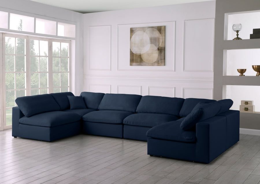 Serene Blue Linen Textured Deluxe Modular Down Filled Cloud-Like Comfort Overstuffed Sectional from Meridian - Luna Furniture