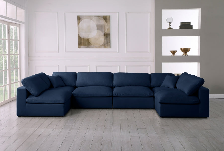 Serene Blue Linen Textured Deluxe Modular Down Filled Cloud-Like Comfort Overstuffed Sectional from Meridian - Luna Furniture