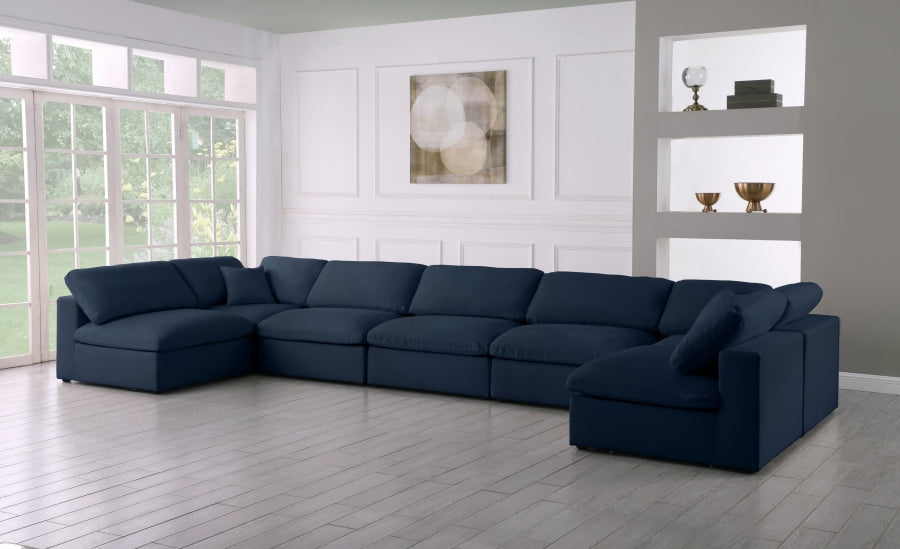 Serene Blue Linen Textured Deluxe Modular Down Filled Cloud-Like Comfort Overstuffed Sectional from Meridian - Luna Furniture