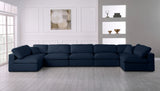 Serene Blue Linen Textured Deluxe Modular Down Filled Cloud-Like Comfort Overstuffed Sectional from Meridian - Luna Furniture