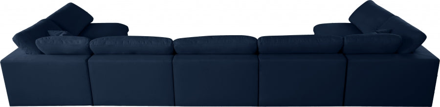 Serene Blue Linen Textured Deluxe Modular Down Filled Cloud-Like Comfort Overstuffed Sectional from Meridian - Luna Furniture