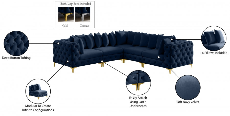 Tremblay Blue Velvet Modular Sectional from Meridian - Luna Furniture