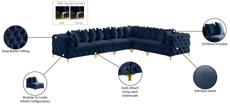 Tremblay Blue Velvet Modular Sectional from Meridian - Luna Furniture