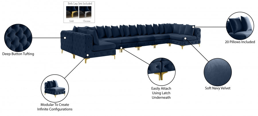 Tremblay Blue Velvet Modular Sectional from Meridian - Luna Furniture