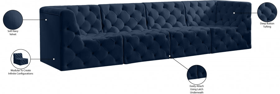 Tuft Blue Velvet Modular 128" Sofa from Meridian - Luna Furniture