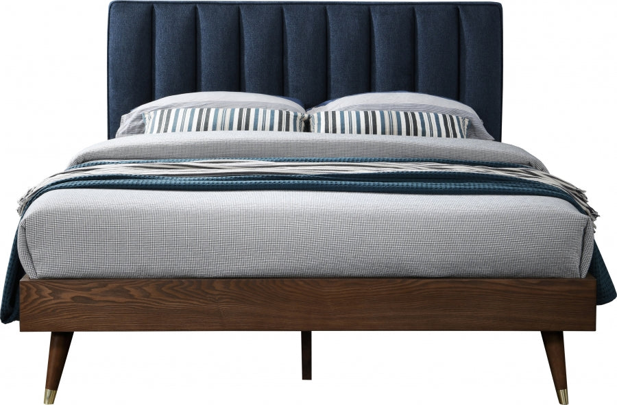 Vance Blue Mid-Century Modern Linen Textured King Bed from Meridian - Luna Furniture