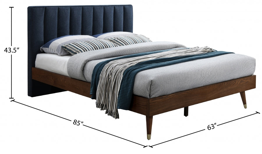 Vance Blue Mid-Century Modern Linen Textured Queen Bed from Meridian - Luna Furniture